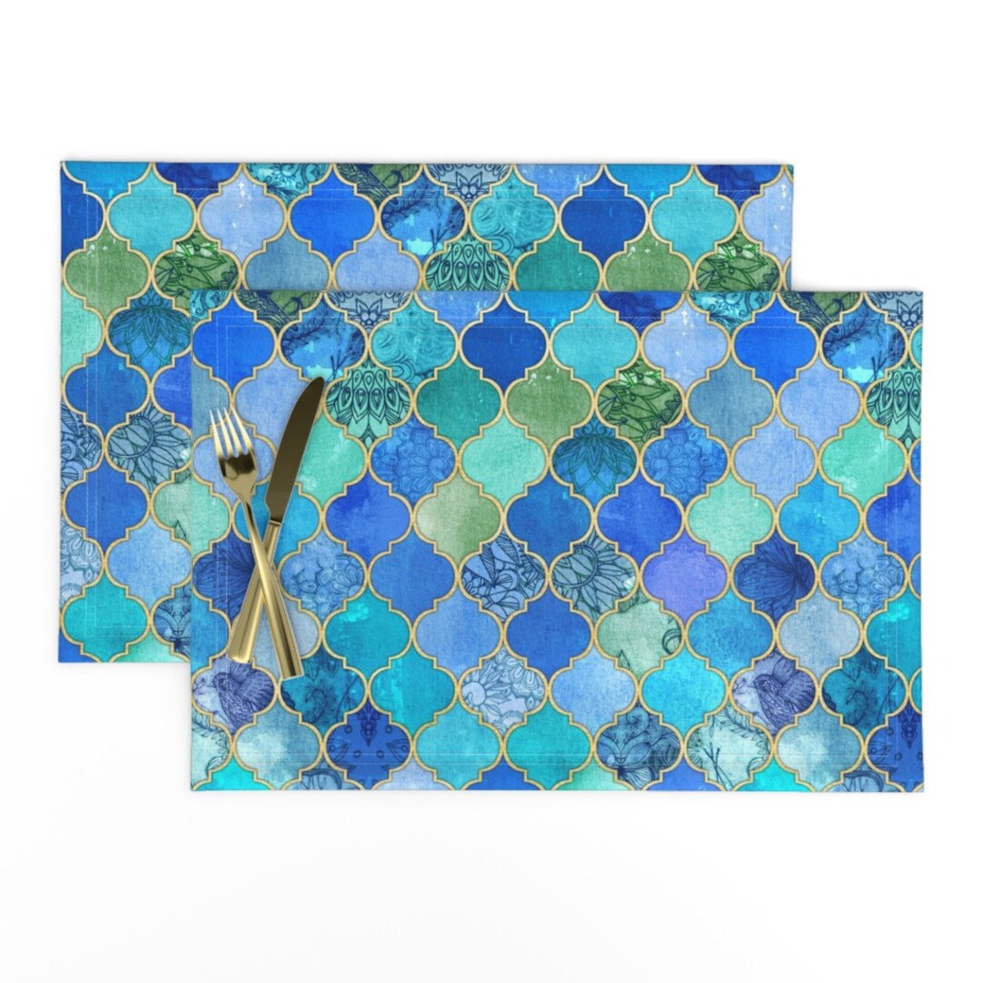 Quatrefoil Placemats set of 2 Cobalt Blue and Aqua Etsy