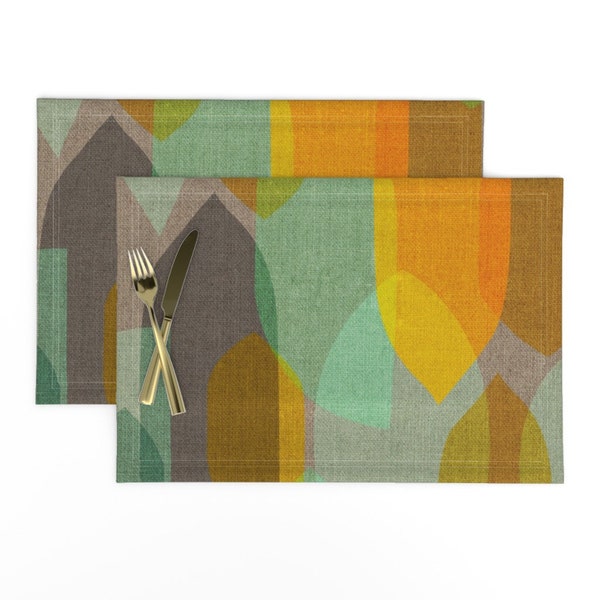 Mid Century Modern Placemats (Set of 2) - Mid Century Colour Blocks by ceciliamok - Retro 1950s Linen Look Cloth Placemats by Spoonflower