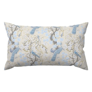 Floral Accent Pillow - Chinese Garden by j9design - Birds Chinese Blossom Asian Inspired Rectangle Lumbar Throw Pillow by Spoonflower