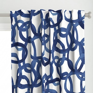Blue Circles Curtain Panel - Navy Circles by danika_herrick - Blue Circles Navy Watercolor Graffiti Loop Custom Curtain Panel by Spoonflower