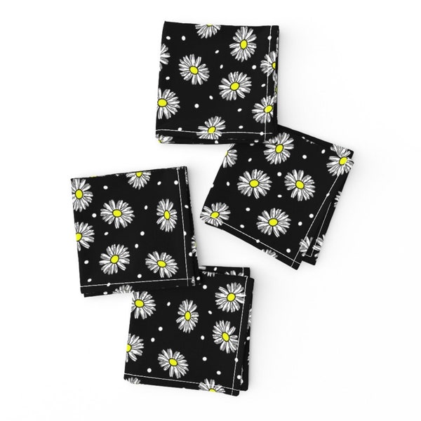 White Daisy Cocktail Napkins (Set of 4) - Daisy Dots  by faye_giblin - Retro 90s Summer Days Uplifting Cheerful Cloth Napkins by Spoonflower
