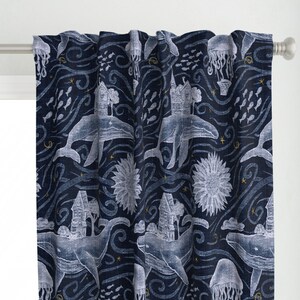 Whimsical Curtain Panel - Sky Nautical Ocean Jellyfish Whale Surreal Universe Surrealism Custom Curtain Panel - Undersea Nights by jenkb -
