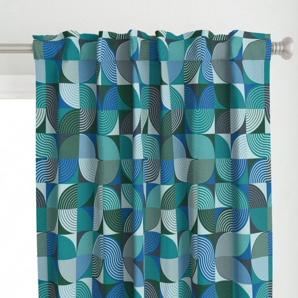 Blue Modern Shapes Curtain Panel - Blue Geometric Shapes by evamatise - Geometric 60's Abstract Vintage  Custom Curtain Panel by Spoonflower