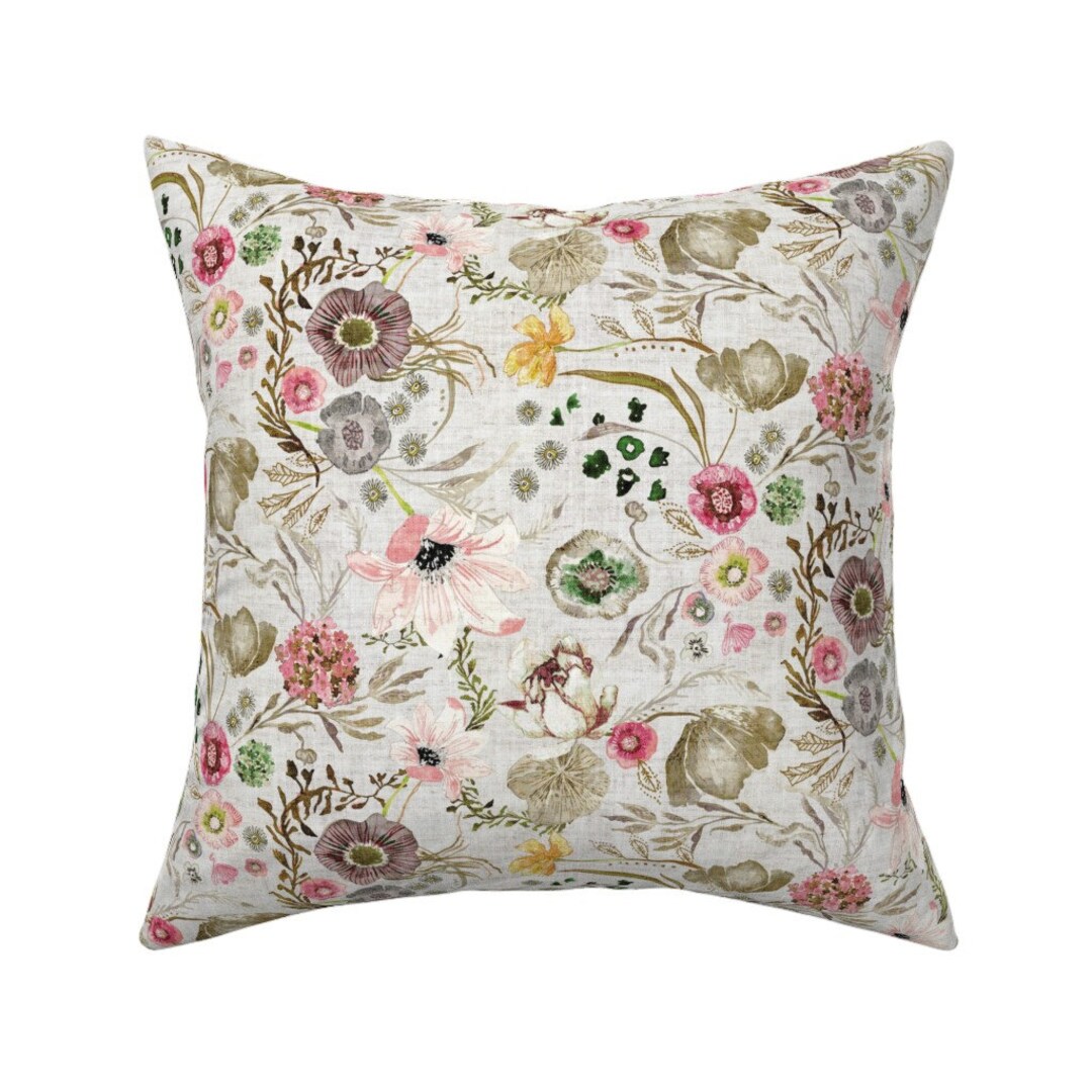 Boho Floral Throw Pillow Atlantis Floral Golden by Nouveau_bohemian