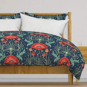 Art Nouveau Bedding - Art Nouveau Poppy by bamokreativ - Whimsical Floral Cotton Sateen Duvet Cover OR Pillow Shams by Spoonflower