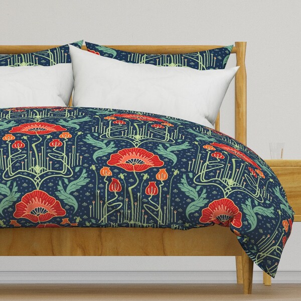 Art Nouveau Bedding - Art Nouveau Poppy by bamokreativ - Whimsical Floral Cotton Sateen Duvet Cover OR Pillow Shams by Spoonflower