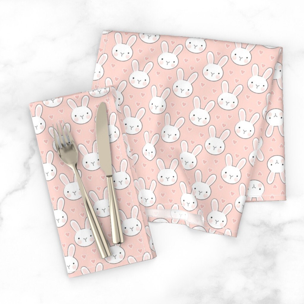 Discover Bunnies - Small Bunny Faces - Cute Hearts Rabbit Bunny Spring Easter Napkins