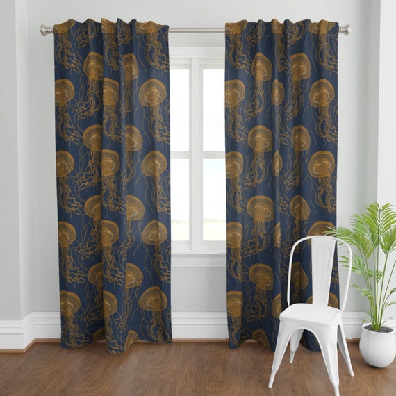 Mustard Nautical Curtain Panel Jellyfish by Hnldesigns Etsy