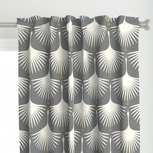 Art Deco Bird Curtain Panel - Art Deco Swans by katerhees - Cream Gray Abstract Birds Swan Crane Heron Custom Curtain Panel by Spoonflower