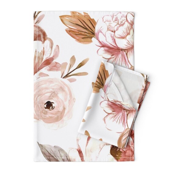 Bee With Watercolor Flowers 16 x 25 Tea Towel Set of 2