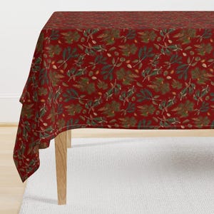 Holiday Woodland Tablecloth - Vintage Holly by utart - Red And Green Nostalgic Christmas Floral Fall Cotton Sateen Tablecloth by Spoonflower