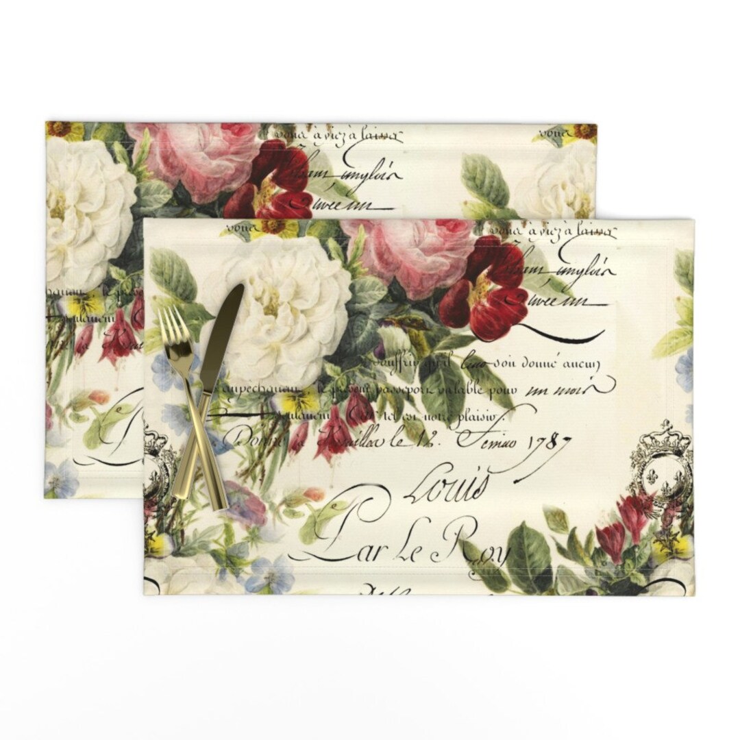 Vintage Roses Placemats set of 2 Rosey Document by Etsy