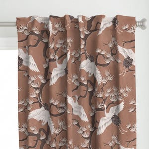 Nature Curtain Panel - Chinoiserie Pine Cranes Large by adenaj - Birds Cranes Chinoiserie Botanical Custom Curtain Panel by Spoonflower