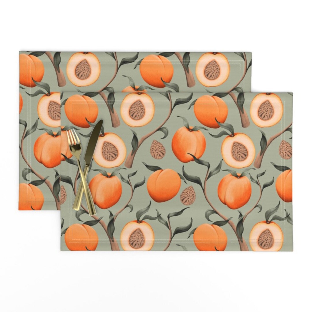 Summer Peaches Placemats set of 2 Peach Lightgreen by Etsy