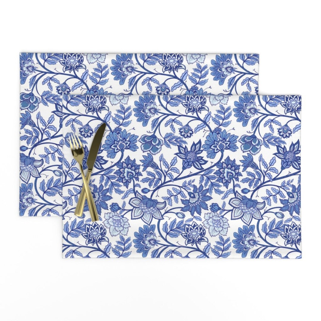 Floral Placemats set of 2 Indienne Indigo by Colourcult Chinoiserie