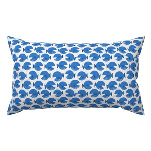 Whimsical Blue Fish Accent Pillow - Puffer Fish  by lennyellendesign - Coastal Fun Cute Rectangle Lumbar Throw Pillow by Spoonflower