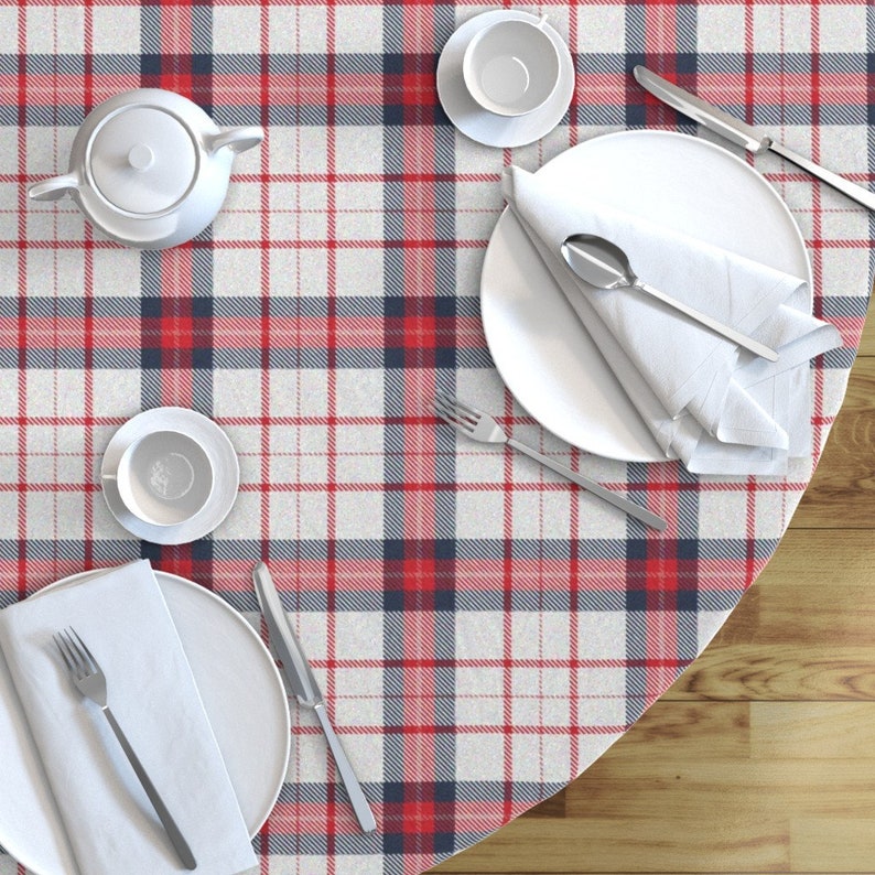 Blue Plaid Round Tablecloth Red White And Blue Plaid Rev by Etsy