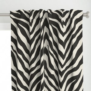 Zebra Stripes Curtain Panel - Zebra Black by willowlanetextiles - Black Cream Hide Large Scale Custom Curtain Panel by Spoonflower