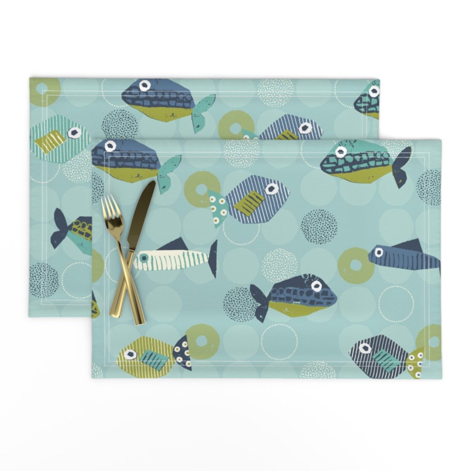Lake Placemats Set of 2 Green Fish Blue Fish by Etsy