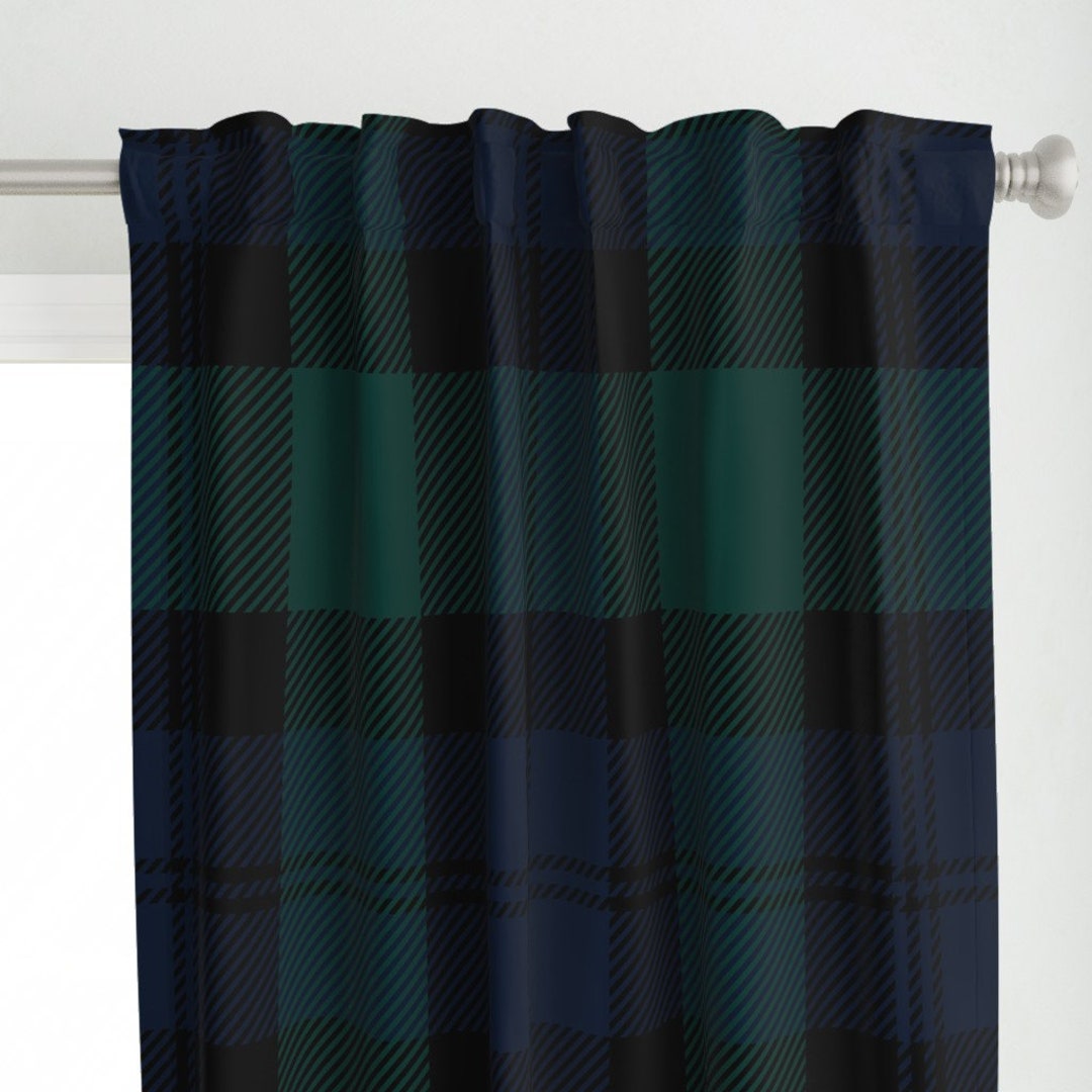 Dark Tartan Curtain Panel - Scottish Plaid Black Watch Preppy Classic ...