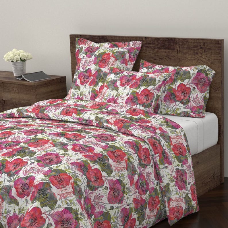 Poppy Duvet Cover Romance Poppies Mod Colors Botanical By Etsy