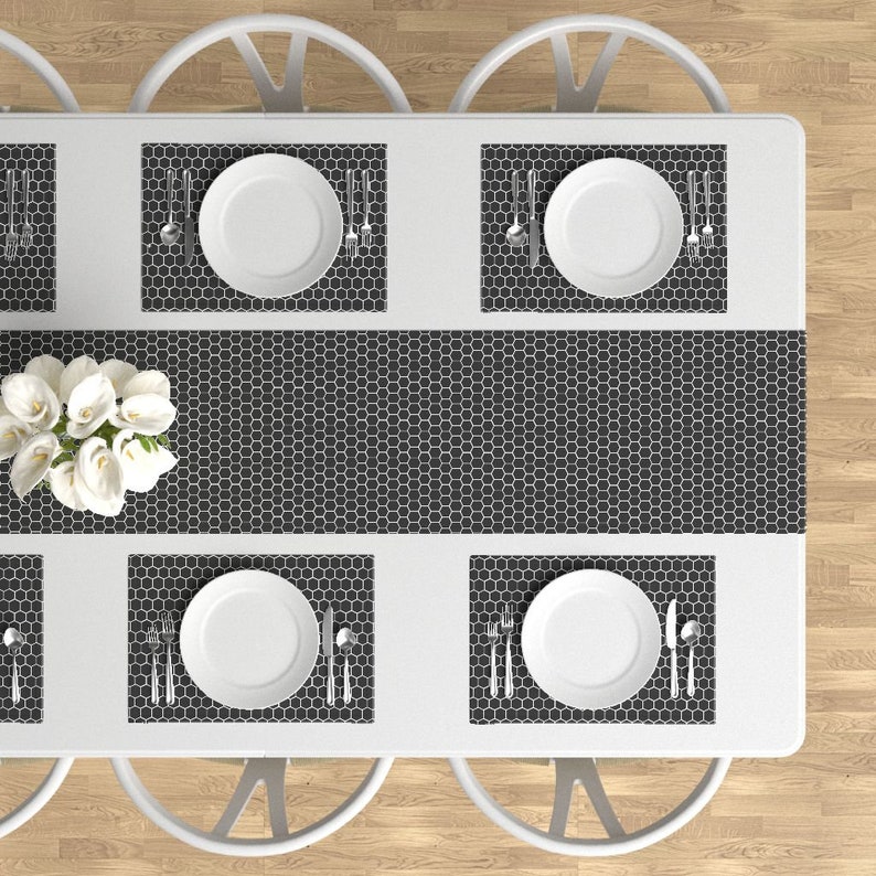 Honeycomb Placemats Beehive Geometric Black White Bee Cloth Placemats by Spoonflower Set of 4 - Black And White Hexagon by bohobear