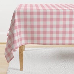 Pink Tablecloth - Pretty Pink Gingham by unasomerville - Retro Gingham Check Fun Bright Country Cotton Sateen Tablecloth by Spoonflower