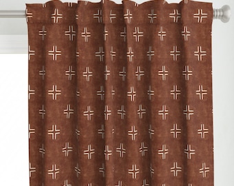 Minimal Mudcloth Curtain Panel - Simple Cross Southwestern Boho  Custom Curtain Panel - Rust Mudcloth Cross by littlearrowdecor -