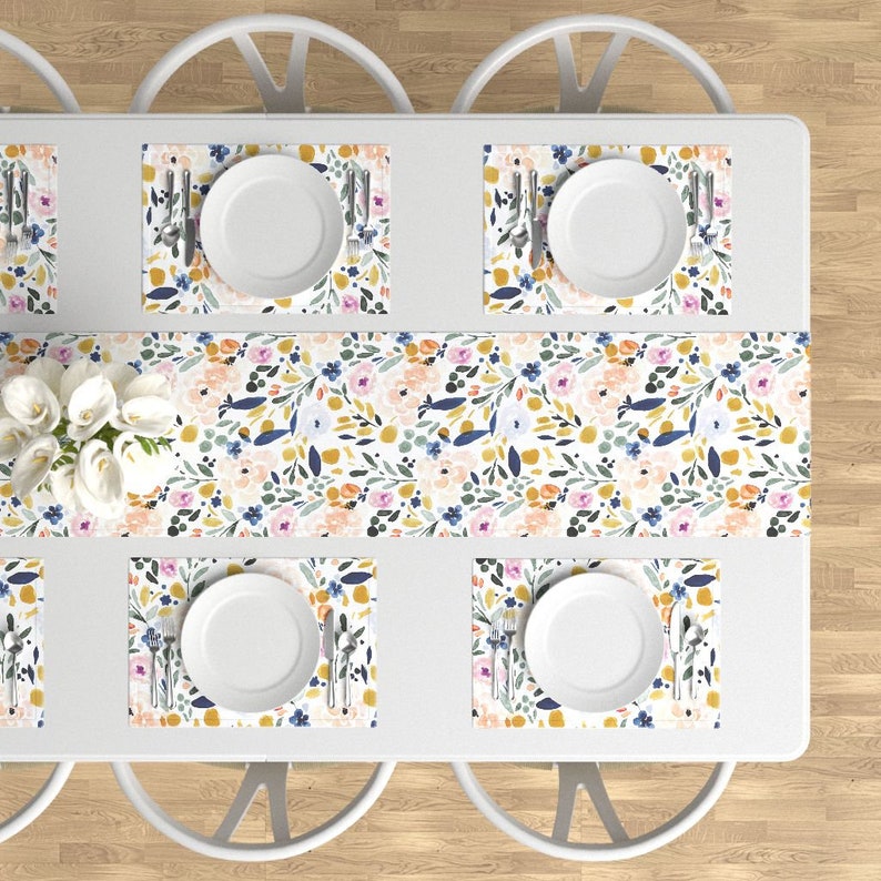 Set of 4 Watercolor Cloth Placemats by Spoonflower Pastel Floral Placemats - Sierra-floral by crystal/_walen