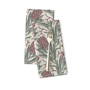 Botanical Dinner Napkins: Purple Protea Floral Cloth Napkins, Set of 2