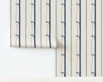 Cabincore Non-Pasted Wallpaper Lake House Fishing Rod - Fishing Reel Stripe by kim_hallquist_designs Wallpaper Double Roll by Spoonflower