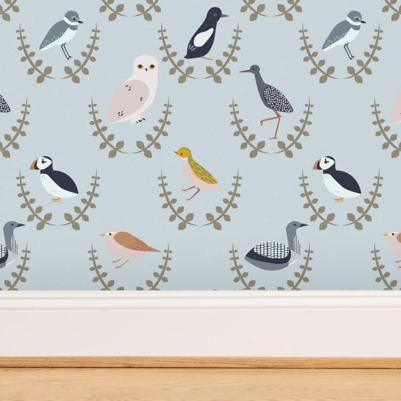 Scandinavian Birds Non-Pasted Wallpaper Scandi Gender Neutral Baby - Birds Of Scandinavia - Wreaths by popelephant Wallpaper by Spoonflower image 5