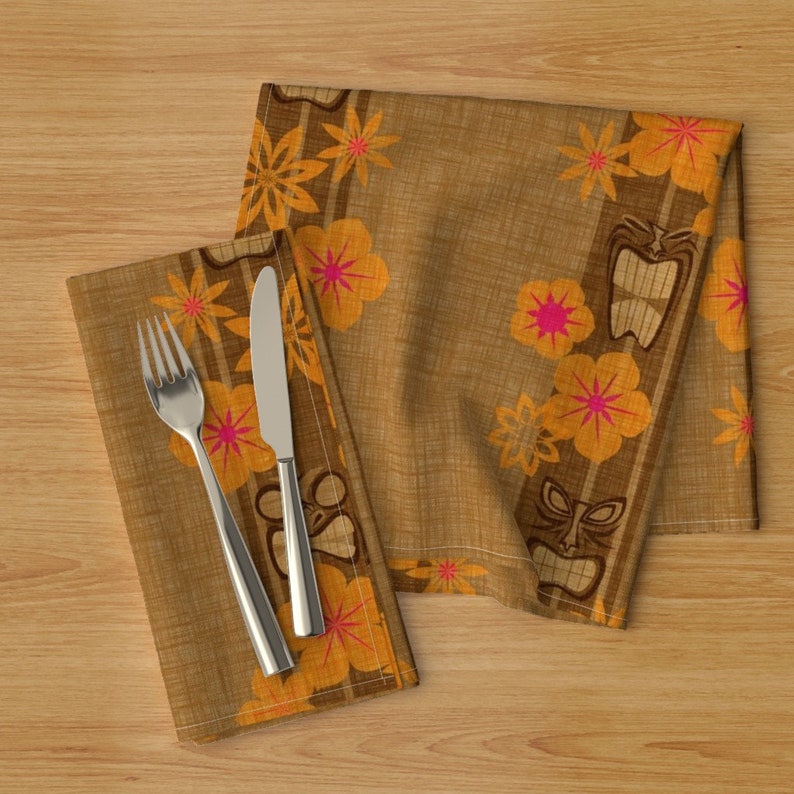 Retro Tropical Dinner Napkins Set of 2 Tiki Stripe Coconut Etsy