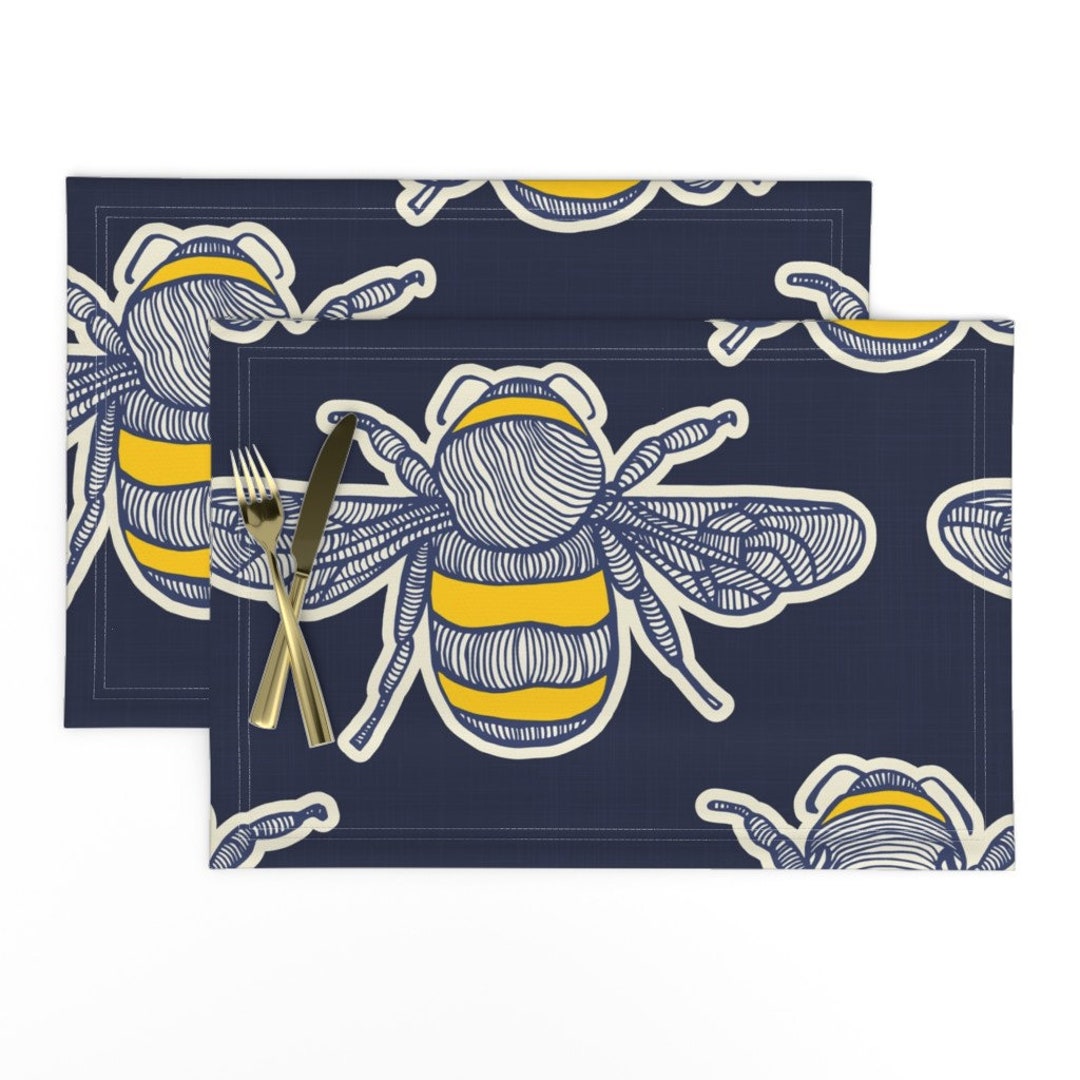 Bee Placemats set of 2 Bumblebee Buz Navy by Etsy