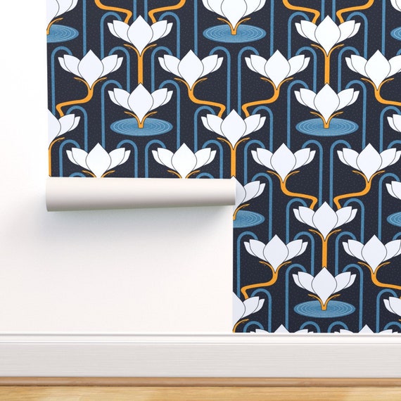 Removable Water-Activated Wallpaper Art Nouveau Small Vines Floral Deco Folk