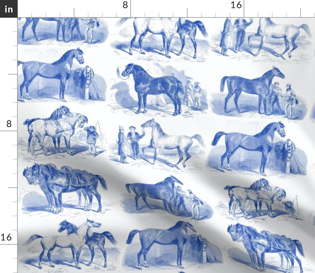 Horse Fabric Panel CLEARANCE Mare Foal Blue Border Western Hanging Cotton  #PC