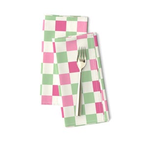 Checkered Dinner Napkins (Set of 2) - Green Pink Magenta Check by sabina_bala - Green Pink Squares Cream White Cloth Napkins by Spoonflower