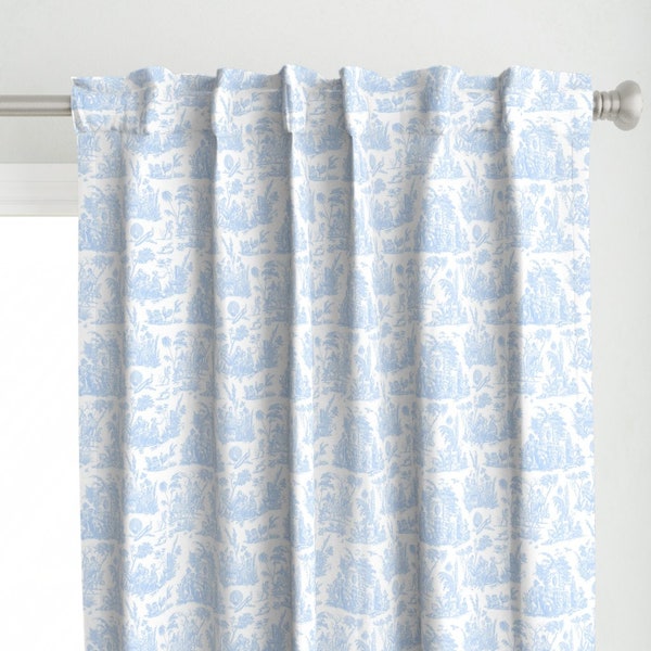 Baby Blue Toile Curtain Panel - Marseilles Toile by peacoquettedesigns - Romantic French Blue White  Custom Curtain Panel by Spoonflower