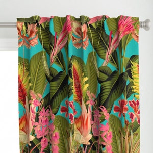 Tropical Curtain Panel - Palm In Palm Floral Fantastico  by peacoquettedesigns - Hawaiian Floral Jungle Custom Curtain Panel by Spoonflower