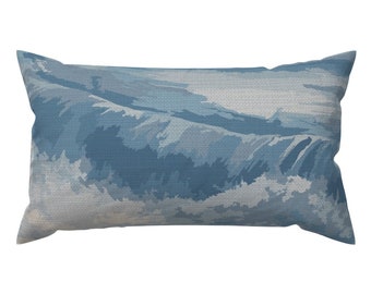 Abstract Water Accent Pillow - Rough Seas by jewelraider - Coastal Nautical Landscape Painterly Rectangle Lumbar Throw Pillow by Spoonflower