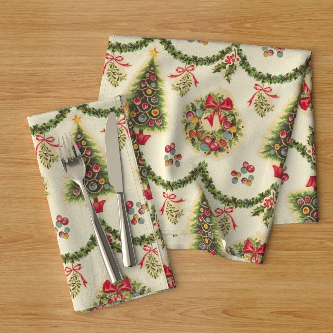 Retro Christmas Dinner Napkins Set of 2 Deck The Halls by Etsy