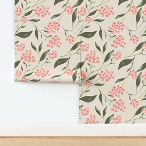 Papier peint aquarelle non encollé - Bouquet d'eau I Peach Fuzz par renatajeanstudios - Rouleau de papier peint fleurs botaniques double par Spoonflower