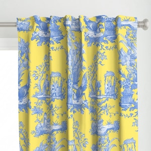 Citron Yellow Curtain Panel - Chinoiserie Toile Provence by peacoquettedesigns - Lemon Asian Inspired Custom Curtain Panel by Spoonflower