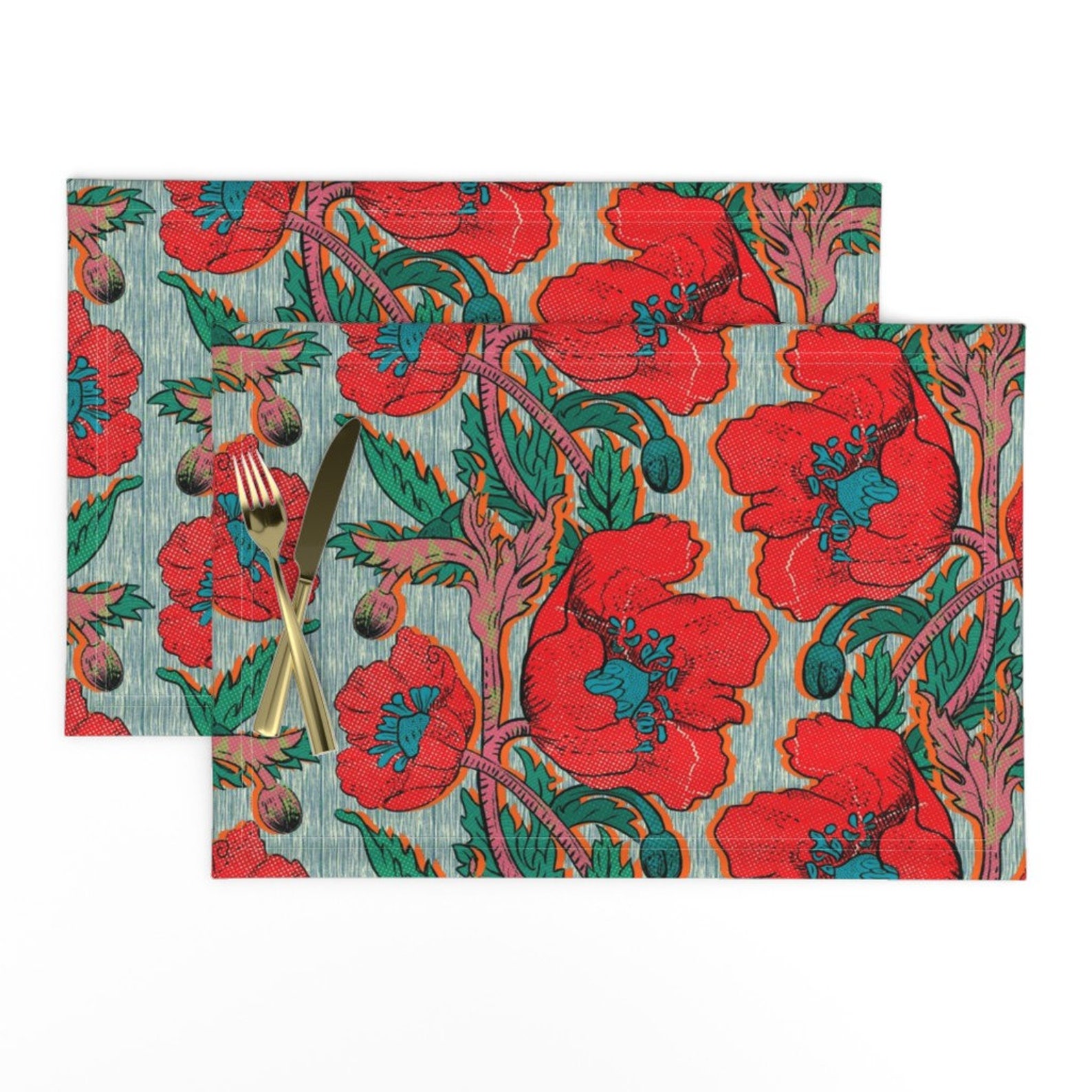 Poppy Placemats Set of 2 Red Poppy Floral Beautiful by Etsy
