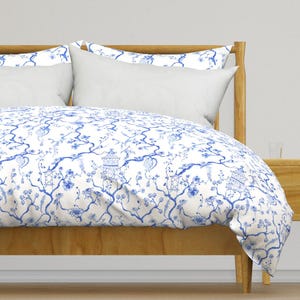 Chinoiserie Bedding - Little Pagoda by pattern_garden - Elegant Blue And White Cotton Sateen Duvet Cover OR Pillow Shams by Spoonflower