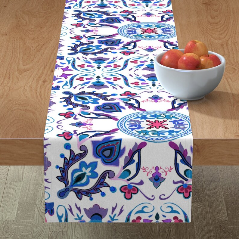 Folk Art Tile Rosemaling by peacoquettedesigns Scandinavian Table Runner Boho  Hygge Tile  Cotton Sateen Table Runner by Spoonflower