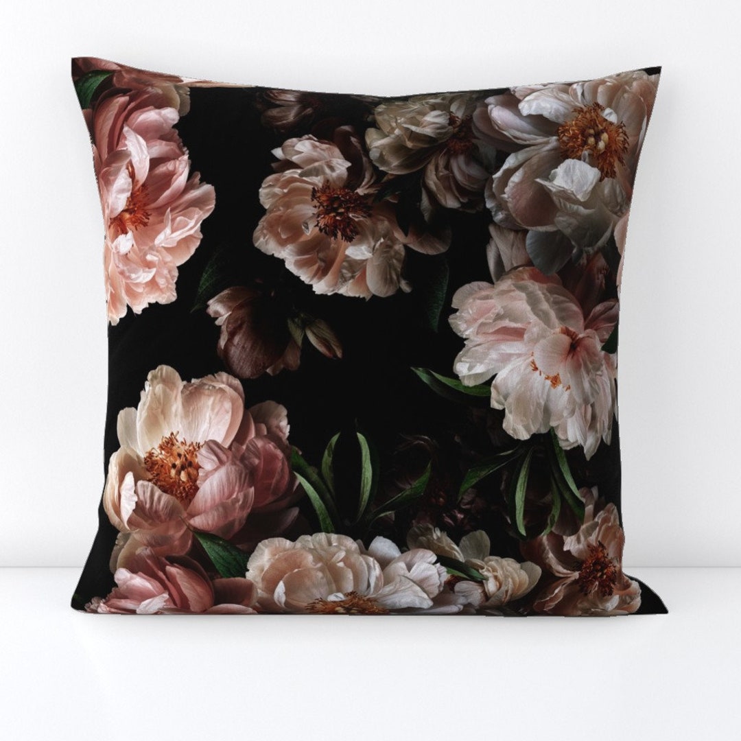 Dramatic Pillows Dramatic Dark Peony Throw Pillow - Moody Floral Pink Botanical Meadow ...