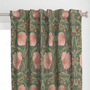 Pink Victorian Flora Curtain Panel - Pimpernel Nouveau  by chantal_pare - Green Botanical Victorian Custom Curtain Panel by Spoonflower