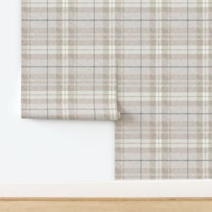 Soft Autumn Plaid Non-Pasted Wallpaper - Neutral Fall Plaid by littlearrowdecor - Tartan Neutral Rustic Wallpaper Double Roll by Spoonflower