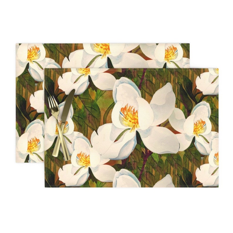 Magnolia Flowers Placemats Set of 2 Magnolia Spring by Etsy